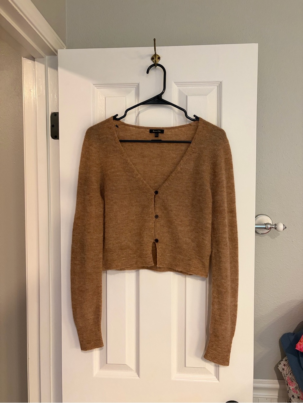 Massimo Dutti Alpaca Wool Blend Cropped Cardigan S Camel Tan V Neck